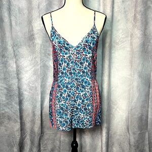 E2 Clothing Floral Print Spaghetti Strap Romper with Pockets - MED